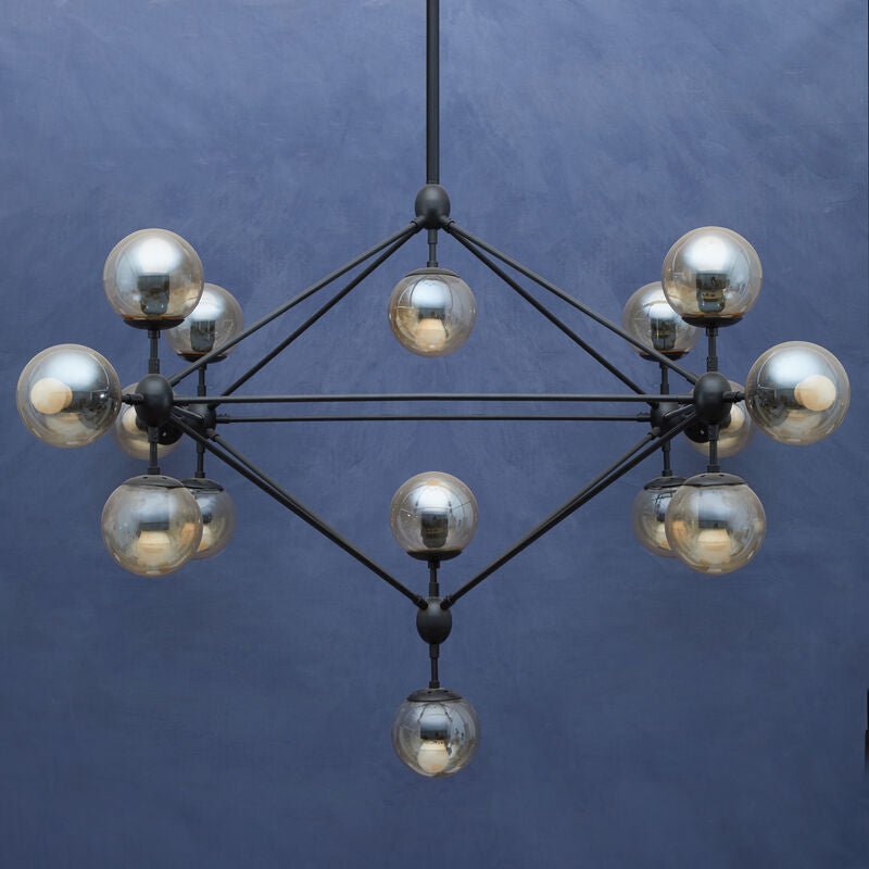 Abira Matte Black Metal and Glass 21 Bulb Pendant Light