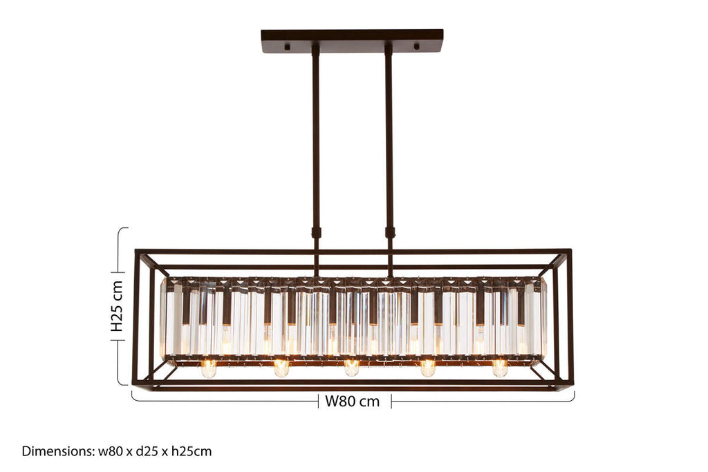 Akiko Dark Bronze Metal and Glass 5 Bulb Ceiling Light