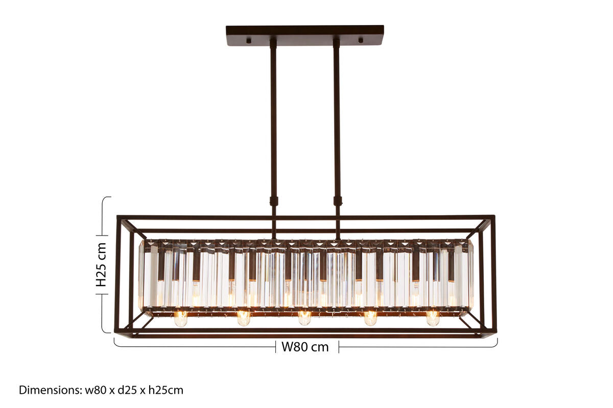 Akiko Dark Bronze Metal and Glass 5 Bulb Ceiling Light