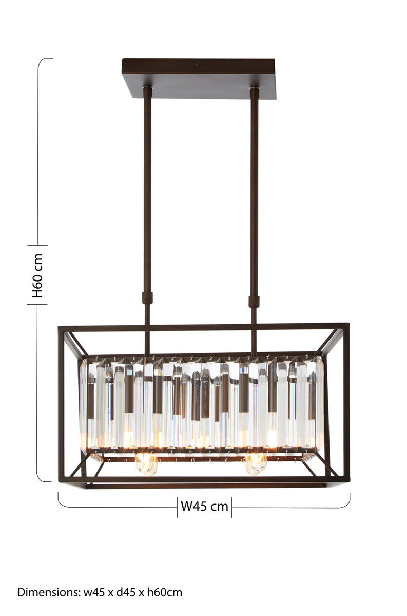 Akiko Dark Brown Metal and Glass 4 Bulb Ceiling Light
