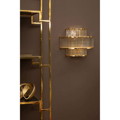 Salasco 3 tier glass wall light with warm metallic iron frame