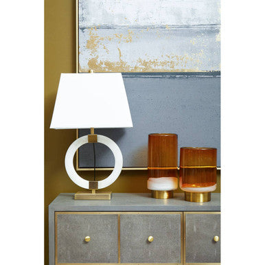 Elora Circular Marble Table Lamp with Ivory Shade