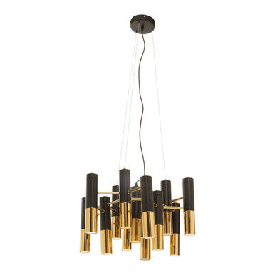 Drone Gold Finish And Black 13 Light Modern Tubular Chandelier