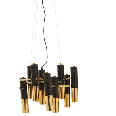 Drone Gold Finish And Black 13 Light Modern Tubular Chandelier