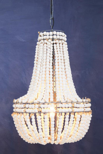 Lapiz Antique White Wooden Beads Chandelier