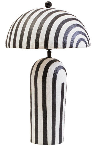Carta Black and White Stripe Papier Mache Table Lamp with Dome Shade