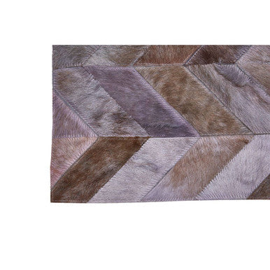 Bosie Safira Large Grey Hair on Leather Chevron Patchwork Rug