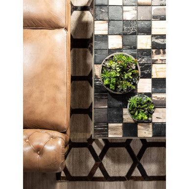 Bosie Safira Small Grey Rug with Black Hair on Leather