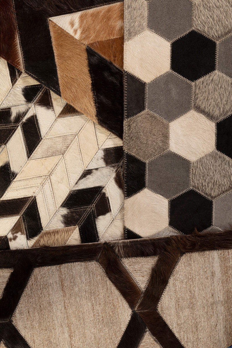 Bosie Safira Large Hair on Leather Chevron Patchwork Rug