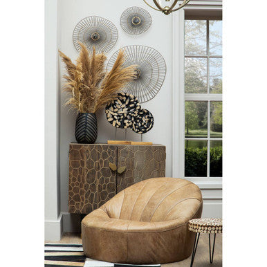 Bosie Safira Small Geometric Striped Hair on Leather Patchwork Rug