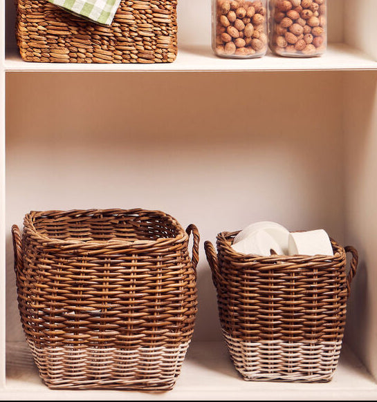 Hampstead Set of Two Natural Rattan Square Storage Baskets