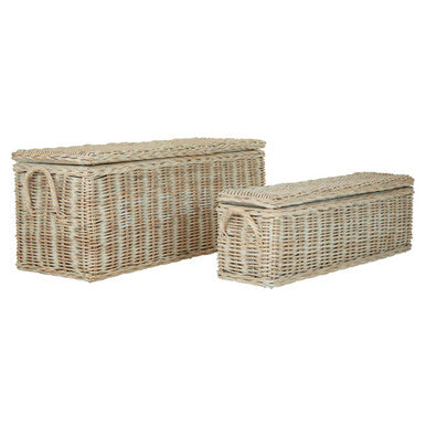 Whitewash Rattan Storage Boxes-Set of 2 | Argento