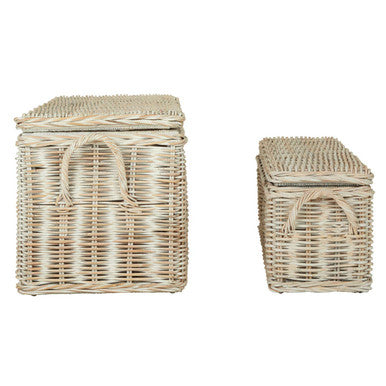 Whitewash Rattan Storage Boxes-Set of 2 | Argento
