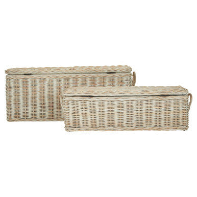 Whitewash Rattan Storage Boxes-Set of 2 | Argento