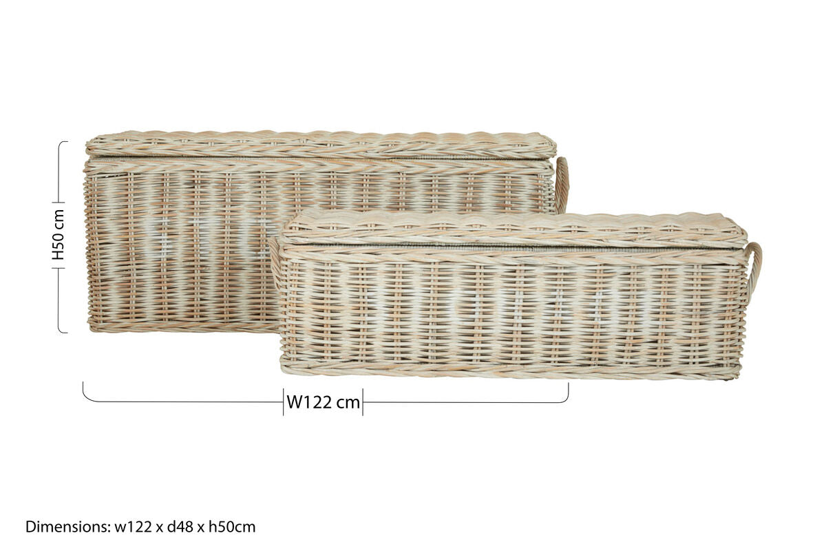 Whitewash Rattan Storage Boxes-Set of 2 | Argento