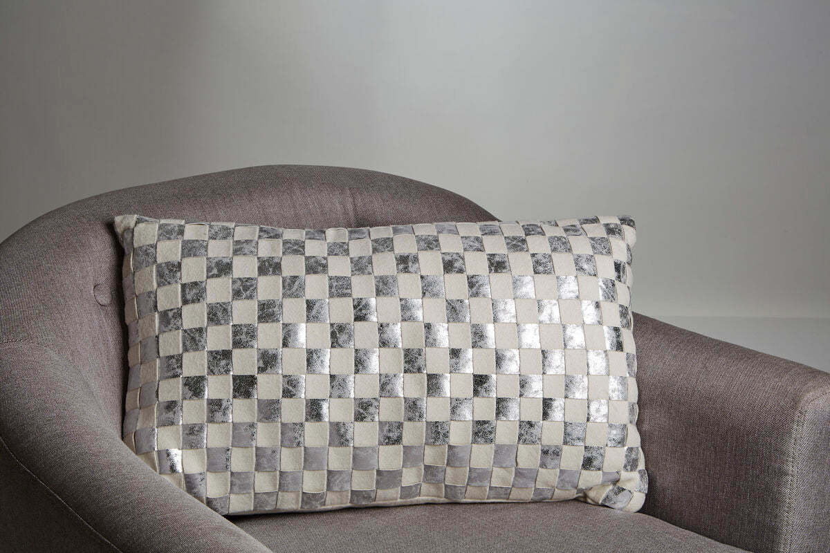 Bosie Kensington Townhouse Rectangular Ivory And Silver Check Cushion