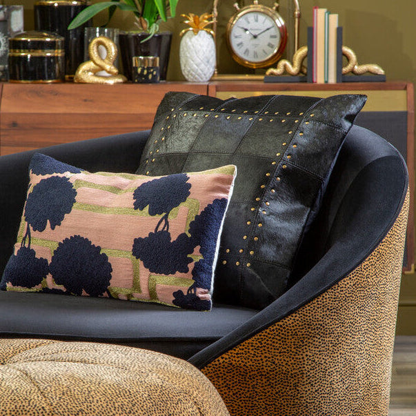 Bosie Safira Black Hair on Leather Patchwork Cushion