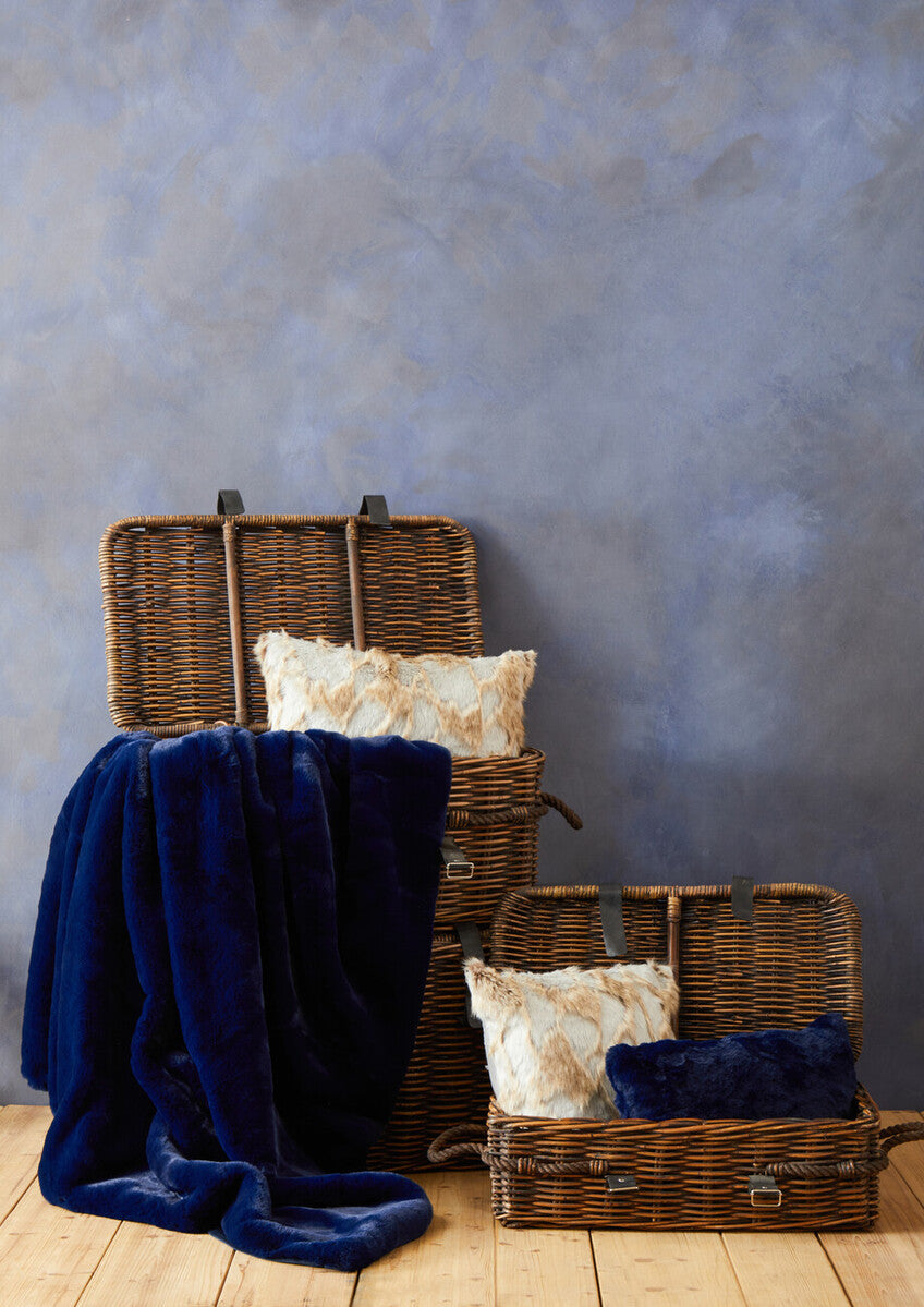 Bosie Lamina Navy Blue Faux Fur Throw
