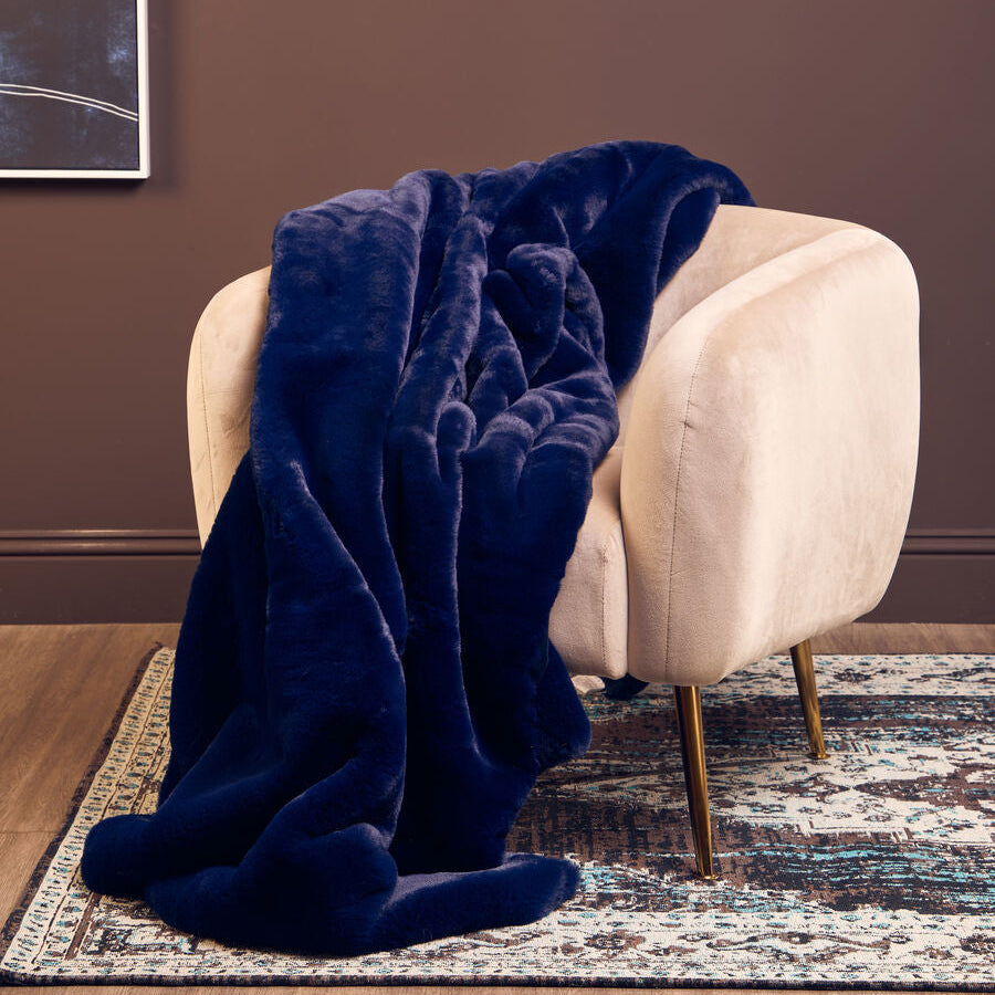 Bosie Lamina Navy Blue Faux Fur Throw