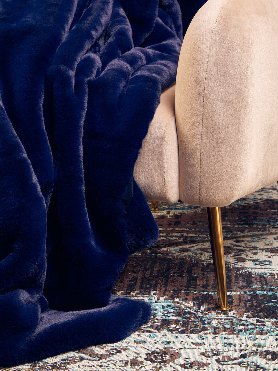 Bosie Lamina Navy Blue Faux Fur Throw