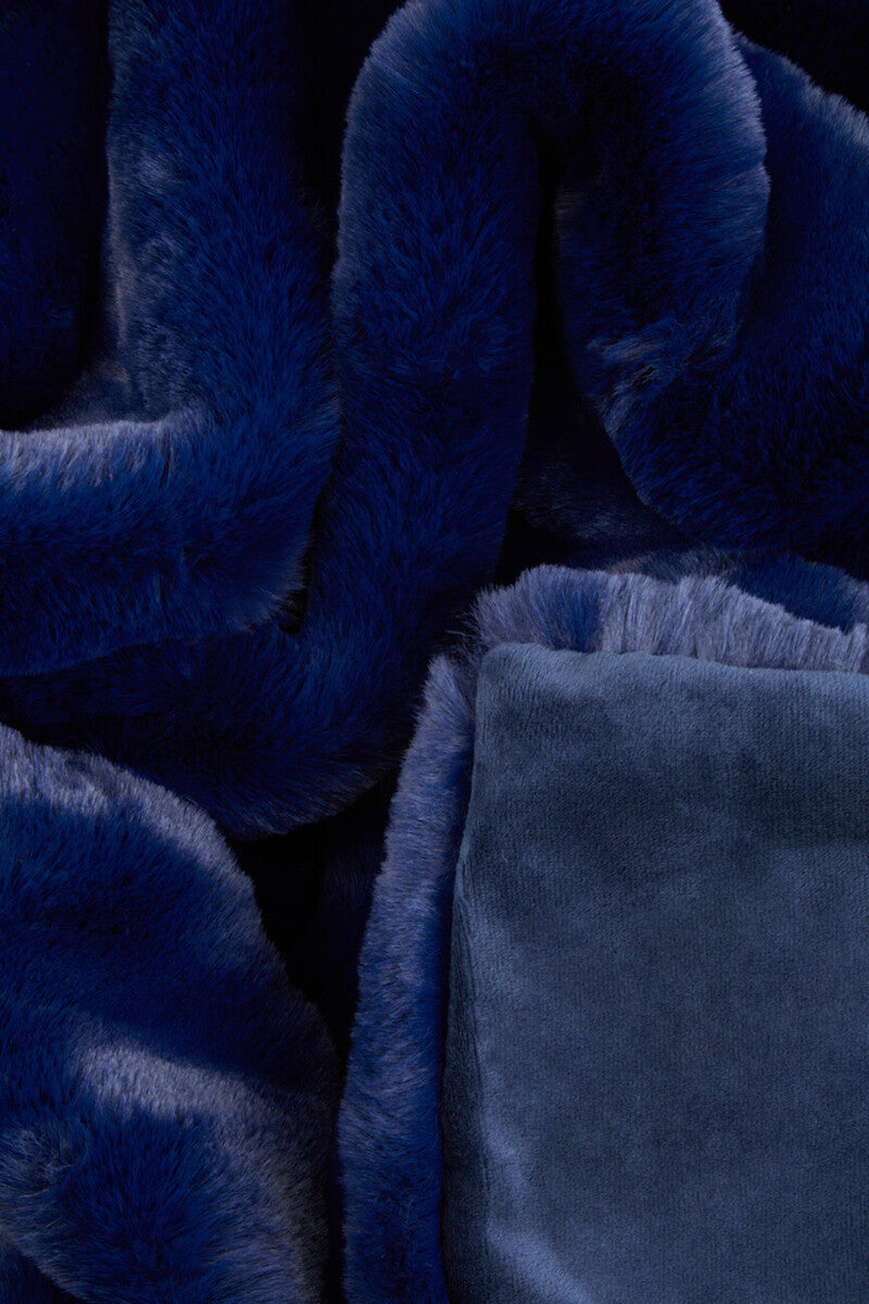 Bosie Lamina Navy Blue Faux Fur Throw