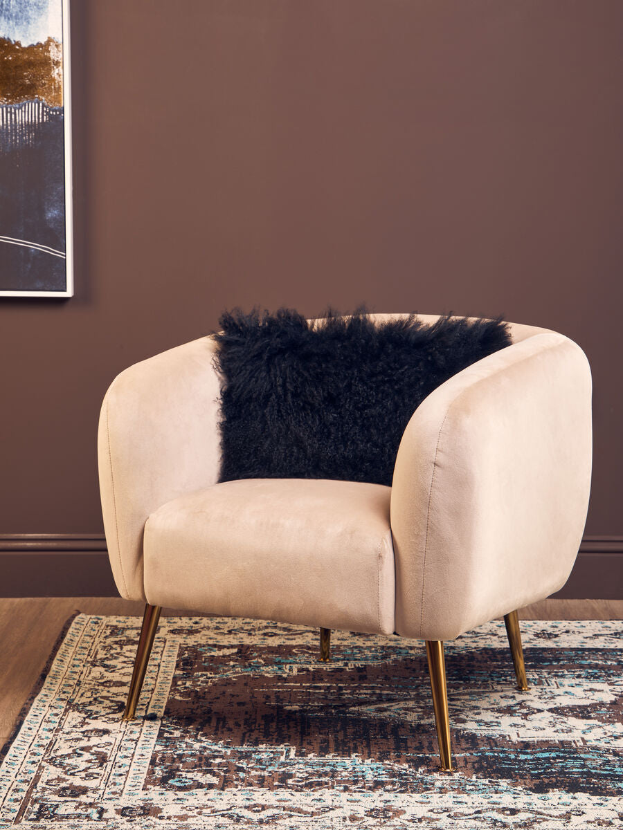Bosie Real Mongolian Fur Black Rectangular Cushion
