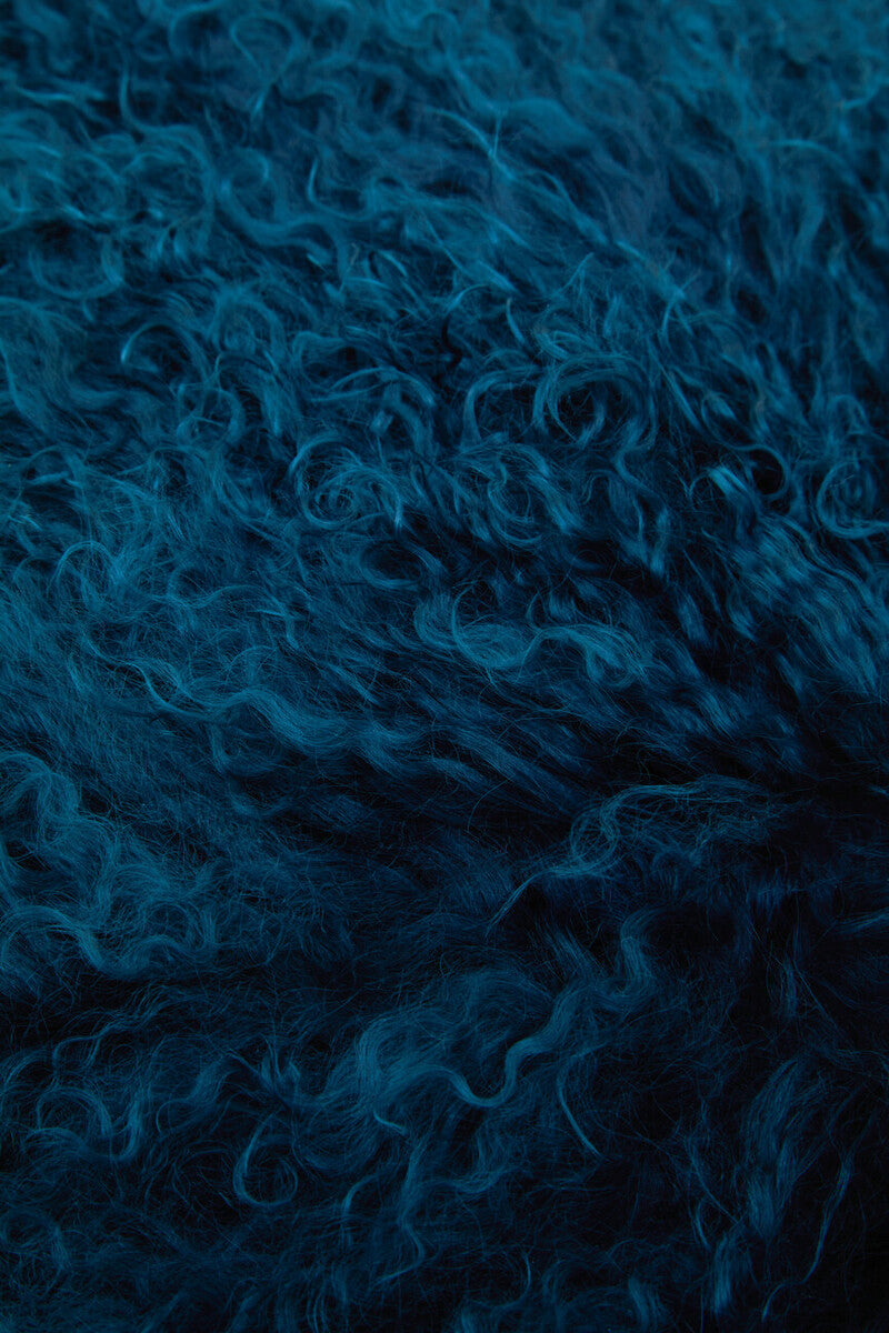 Bosie Real Mongolian Fur Teal Square Cushion