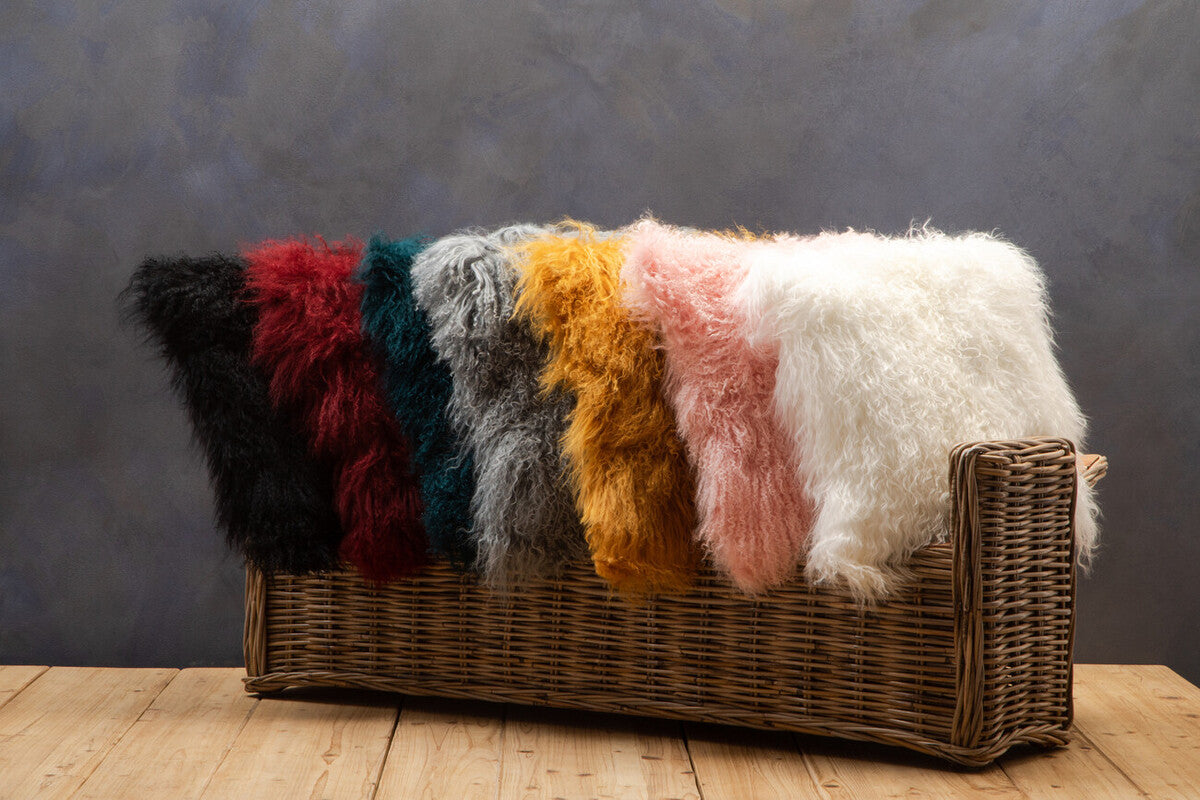 Bosie Real Mongolian Fur Maroon Square Cushion