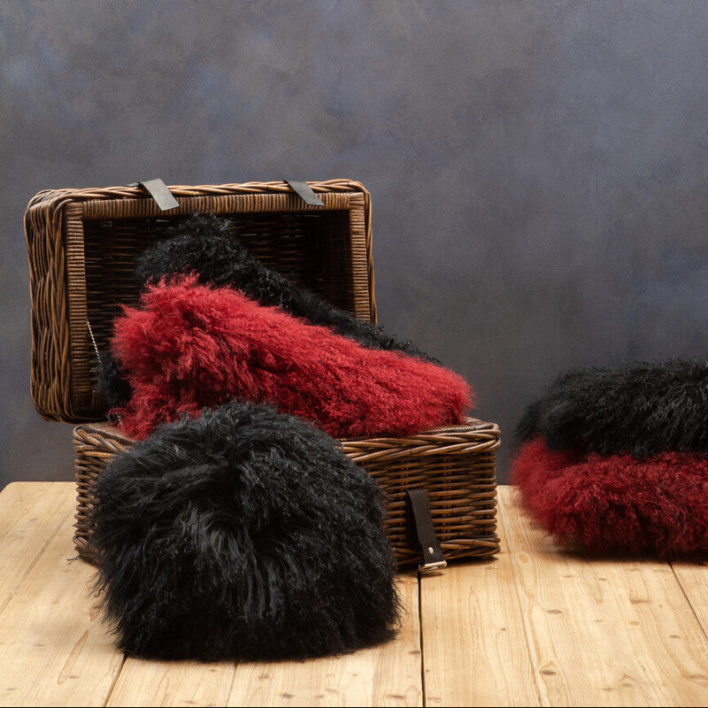 Bosie Real Mongolian Fur Maroon Rectangular Cushion