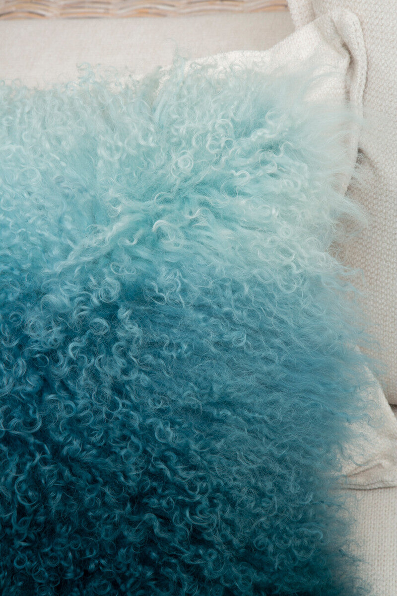 Bosie Real Mongolian Fur Blue Ombre Square Cushion