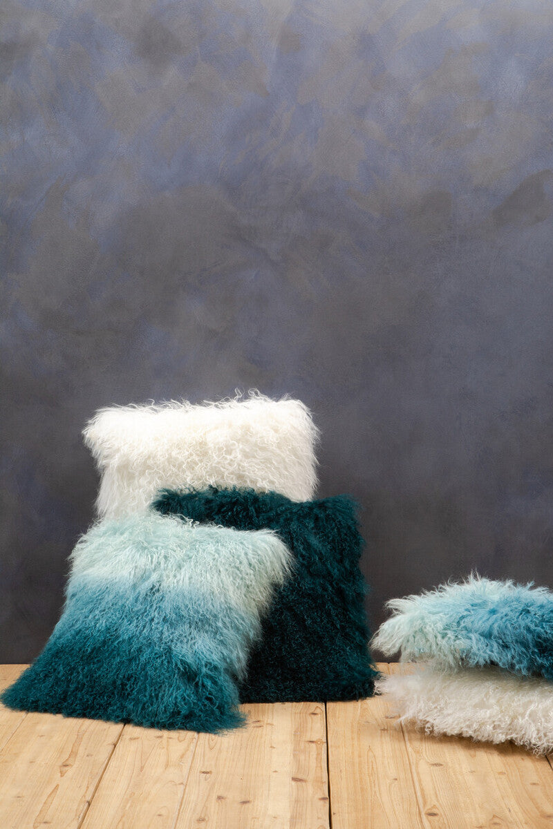 Bosie Real Mongolian Fur Blue Ombre Rectangular Cushion