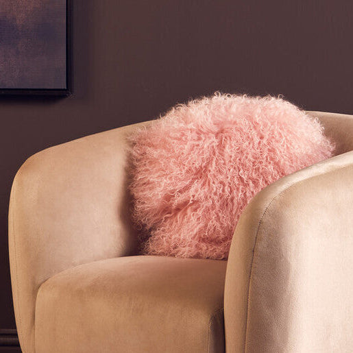 Bosie Real Mongolian Fur Pink Round Cushion
