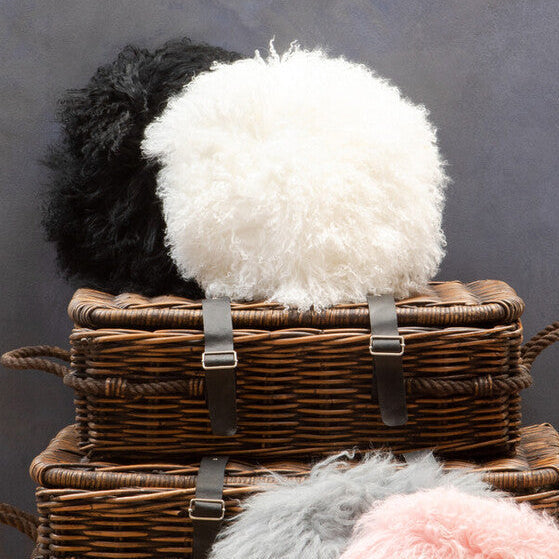 Bosie Real Mongolian Fur White Round Cushion