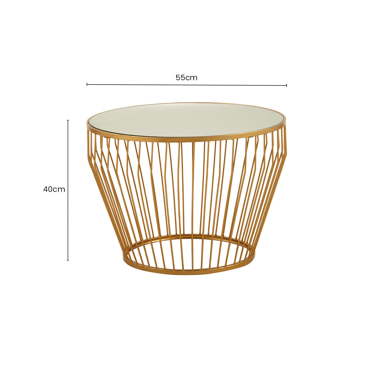 Gold Finish Tapered Design Round Side Table with Mirrored Top, Avantis