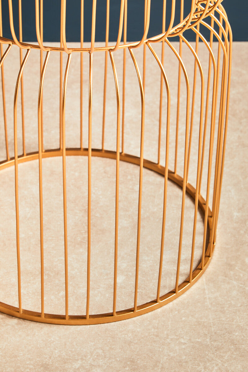 Gold Metal Wireframe Round Side Table with Mirrored Top, Avantis