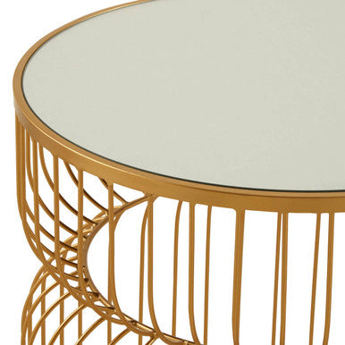 Gold Metal Wireframe Round Side Table with Mirrored Top, Avantis