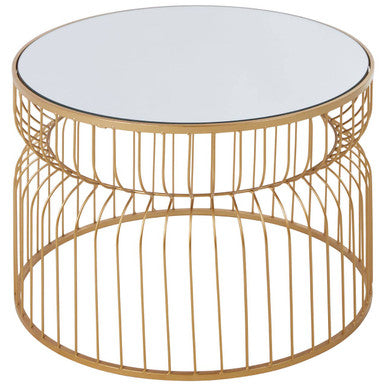 Round Gold Wireframe Side Table with Mirrored Top, Avantis