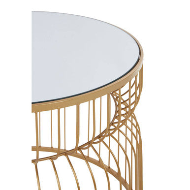 Round Gold Wireframe Side Table with Mirrored Top, Avantis