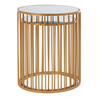 Set of 2 Mirror Top Round Side Tables with Gold Frame, Avantis