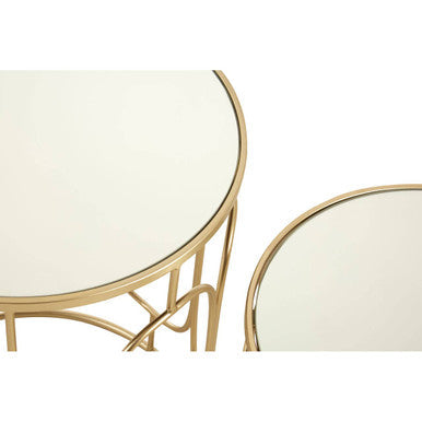 Set of 2 Mirrored Glass Top Nesting Side Tables with Gold Champagne Metal Frame | Avantis