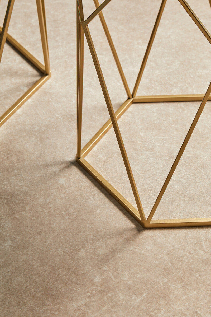Set of 2 Gold Hexagonal Mirrored Top Side Tables with Gold Metal Frame, Avantis