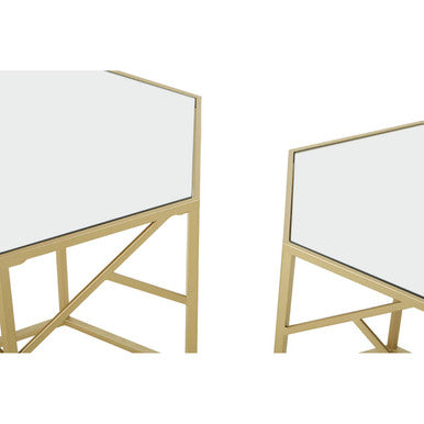 Set of 2 Gold Hexagonal Frame Side Tables with Mirrored Glass Top, Avantis