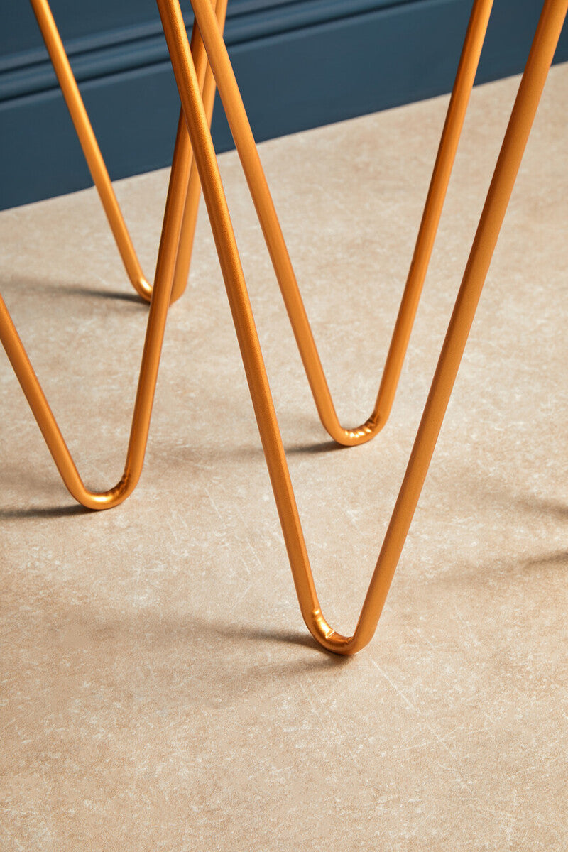 Set of 2 Mirrored Glass Triangle Top Side Tables with Gold Hairpin Legs, Avantis