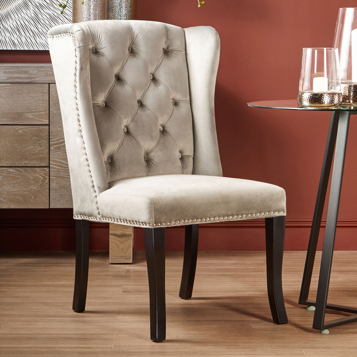 Kensington Townhouse Grey Velvet Winged Back Dining Chair