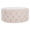 Suri Pale Pink Velvet Round Ottoman Stool with Button Tufting