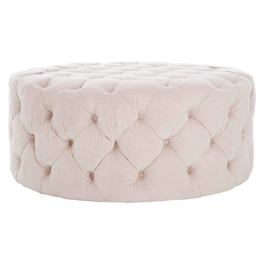 Suri Pale Pink Velvet Round Ottoman Stool
