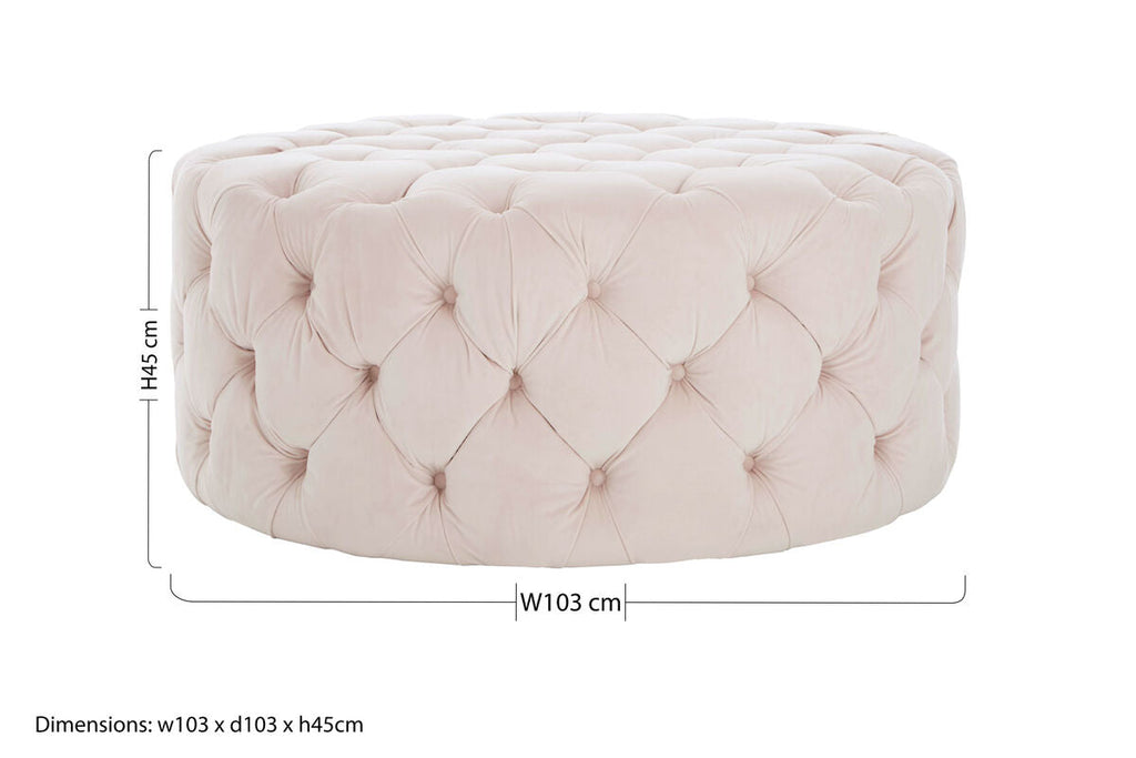 Suri Pale Pink Velvet Round Ottoman Stool with Button Tufting