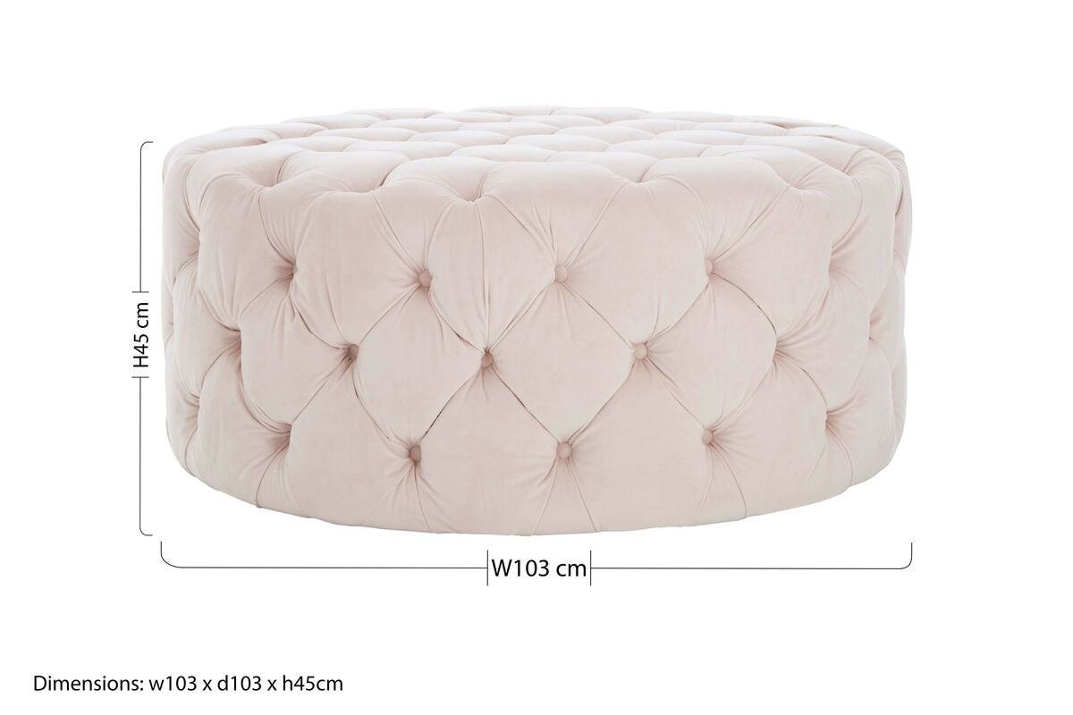 Suri Pale Pink Velvet Round Ottoman Stool
