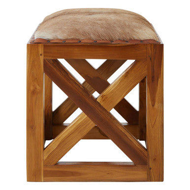 Kendari Natural Hair on Leather Square Stool with Stud Detail