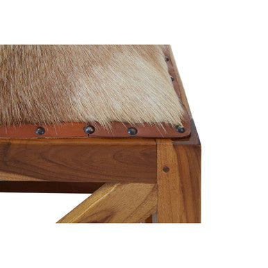 Kendari Natural Hair on Leather Square Stool with Stud Detail
